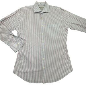 Peter Millar Crown Shirt Mens L Blue Red Striped Long Sleeve Button 100% Cotton